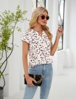 Blooming Jelly Women's Dressy Casual Tops Business Work Blouses White Button Down Shirts Cap Sleeve V Neck Tshirt - Image 8
