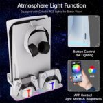 Hosanwell PS5 Wall Mount Kit with Charging Station, Compatible with PlayStation 5/Slim/Pro Disc & Digital Version, Dual Use Charging Station with Multi-Mode RGB Light, White - Image 4