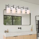 Brushed Nickel Bathroom Lighting Fixtures Over Mirror 5 Light Bathroom Vanity Light with Opal White Glass Shade, Modern Wall Sconces Lighting Vanity Fixtures for Bedroom Living Room - Image 5