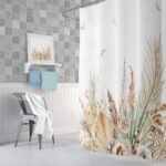 JAWO Rustic Boho Leaves Shower Curtain, Watercolor Chic Tan Cream Pampas Grass Beige Botanical Flower Boho Farmhouse Floral Shower Curtain Set with Hooks 72X72inches - Image 5