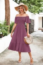 AUSELILY Women's Summer Empire Waist Dress Smocked Flutter Short Sleeve Square Neck Midi Dresses 2026 New - Image 5