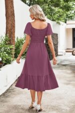 AUSELILY Women's Summer Empire Waist Dress Smocked Flutter Short Sleeve Square Neck Midi Dresses 2026 New - Image 6