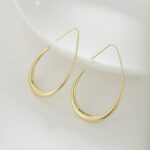 Lightweight Teardrop Hoop Earrings for Women - 14k Gold/White Gold Plated Large Oval Pull Through Hoop Earrings High Polished Statement Jewelry Gift for Women - Image 3