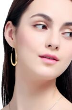Lightweight Teardrop Hoop Earrings for Women - 14k Gold/White Gold Plated Large Oval Pull Through Hoop Earrings High Polished Statement Jewelry Gift for Women - Image 4