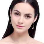 Lightweight Teardrop Hoop Earrings for Women - 14k Gold/White Gold Plated Large Oval Pull Through Hoop Earrings High Polished Statement Jewelry Gift for Women - Image 5