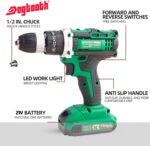 DOGTOOTH 21V MAX Cordless Battery Powered Drill Driver, 1* Battery and Charger, 2 Variable Speed, Build-in LED Lights, 23 Bits Storage Kit - Green - Image 4