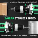 DOGTOOTH 21V MAX Cordless Battery Powered Drill Driver, 1* Battery and Charger, 2 Variable Speed, Build-in LED Lights, 23 Bits Storage Kit - Green - Image 6