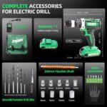 DOGTOOTH 21V MAX Cordless Battery Powered Drill Driver, 1* Battery and Charger, 2 Variable Speed, Build-in LED Lights, 23 Bits Storage Kit - Green - Image 7