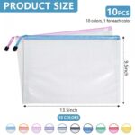 SenseYo 10 Pcs Waterproof A4 Mesh Zipper Pouch Bags for Office Supplies, Home Organization, Travel Storage (10 Colors) - Image 3