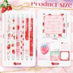 Sabary 18 Pcs Stationery Set, 12 Aesthetic Pens & 6 Sticky Notes, Christmas Gifts for Women, Cute Office School Supplies, Gifts for Students Nurses Teachers(Strawberry) - Image 3