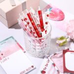 Sabary 18 Pcs Stationery Set, 12 Aesthetic Pens & 6 Sticky Notes, Christmas Gifts for Women, Cute Office School Supplies, Gifts for Students Nurses Teachers(Strawberry) - Image 5