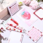 Sabary 18 Pcs Stationery Set, 12 Aesthetic Pens & 6 Sticky Notes, Christmas Gifts for Women, Cute Office School Supplies, Gifts for Students Nurses Teachers(Strawberry) - Image 6