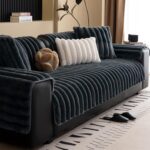 Faux Rabbit Fur Couch Sofa Cover Washable, Shaggy Fuzzy Sectional Couch Cover, Stripe Non-Slip Soft Plush Sofa Slipcover Furniture Protector for Dogs, Pets (Dark Grey,28"x59") - Image 4