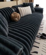 Faux Rabbit Fur Couch Sofa Cover Washable, Shaggy Fuzzy Sectional Couch Cover, Stripe Non-Slip Soft Plush Sofa Slipcover Furniture Protector for Dogs, Pets (Dark Grey,28"x59") - Image 7