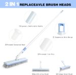 Floor Scrub Brush and V-Shape Grout Brush with Long Handle 3 in 1 Replaceable Head Scrape Brush Stiff Bristle with Swivel Head for Cleaning Tiles Hardwood Floors Patios Blue - Image 3
