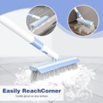 Floor Scrub Brush and V-Shape Grout Brush with Long Handle 3 in 1 Replaceable Head Scrape Brush Stiff Bristle with Swivel Head for Cleaning Tiles Hardwood Floors Patios Blue - Image 7
