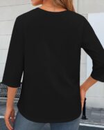 CHICGAL Womens 3/4 Length Sleeve Tops Casual Crew Neck T Shirt Pleated Loose Fit Blouses - Image 4