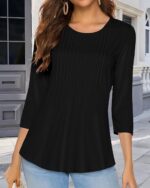 CHICGAL Womens 3/4 Length Sleeve Tops Casual Crew Neck T Shirt Pleated Loose Fit Blouses - Image 7