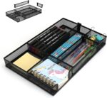 2 PCS Desk Drawer Organizer, 4 to 6 Grid Office Drawer Divider with 2 Adjustable Compartments, Metal Mesh Desktop Organization for Stationery Makeup Kitchen Toolroom School &Office, 12.6x8.26x1.57 in - Image 2