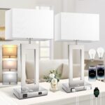 22’’ Touch Control Table Lamps Set of 2, 3 Color Temperatures Bedroom Bedside Lamps, Modern Silver Dimmable Lamps with USB Ports & AC Outlet, Tall Living Room Lamps for Nightstand End Table, 2 Bulbs - Image 2