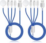 2Pack Travel Essentials Multi Charging Cable for Watch Charger 4 in 1 Fast Charger Camping Essentials USB C/L/Micro Compatible with Watch Series 10-1/SE/Ultra Phone 16 15/Galaxy Android-4FT/Blue - Image 2