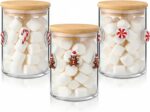 3 Pcs Christmas Icon Glass Storage Jars with Airtight Bamboo Lid Red White Cane Candy Gingerbread Man Christmas Icon Glass Jars Canister Set for Winter Xmas Home Kitchen Countertop - Image 2