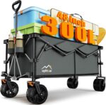 300L Extra Large Collapsible Foldable Wagon, 440lbs Load Capacity 48''L Extended Heavy Duty Folding Beach Wagon with Big All-Terrain Wheels, Utility Garden Cart for Outdoor Activities, Gray - Image 2