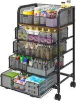 5-Tier Craft Organizer Cart with Wheels-Storage Cart with Drawers,Lockable Wheels Rolling Utility Cart,Makeup Cart with DIY Divider,Office Supply Organizer Storage for Studio,Office,Bedroom,Black - Image 2