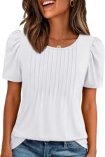 ATHMILE Womens T Shirts Short Sleeve Summer Tops Pleated Dressy Casual Blouses Spring Clothes Beach Vacation 2025 - Image 2