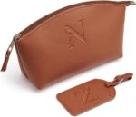 AW BRIDAL Makeup Bags for Women Travel Toiletry Bag with Luggage Tag, Makeup Pouch Cosmetic Pouch Skincare Bag Mother's Day Gift Wedding Gifts Birthday Gifts for Women, Letter N - Image 2
