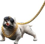 American Bully Dog Car Dashboard Ornament, Resin Pitbull Figurine with Gold Chain, Bulldog Statue for Car Interior Home Office Desk Truck Decoration, Auto Accessories and Gifts (White) - Image 2