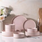 AmorArc Ceramic Dinnerware Set for 4 | Speckled Stoneware Plates and Bowls with unglazed terracotta | Scratch Resistant, Dishwasher & Microwave Safe Dishes Sets- 12-Pcs Pink - Image 2