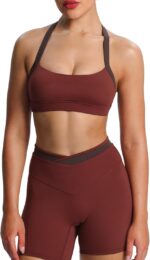 Aoxjox Women's Color Block Halter Workout Sports Bras Fitness Athletic Vanessa Bra Yoga Crop Tank - Image 2
