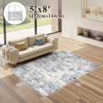 Area Rugs for Living Room: 5x8 Abstract Washable Rug Modern Neutral Large Soft Stain Resistant Non-Slip Backing Machine Table for Bedroom Dining Room Indoor Home Office Carpet - Blue Grey - Image 2