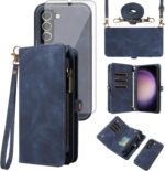 Asuwish Phone Case for Samsung Galaxy S23 5G Zipper Wallet Detachable Cell Cover with Tempered Glass Screen Protector Crossbody Strap Flip Card Holder S 23 23S GS23 G5 SM-S911U 6.1 inch Women Men Blue - Image 2