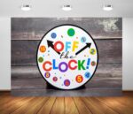 BELECO 5x4ft Fabric Off The Clock Backdrop Colorful Clock on Rustic Wooden Wall Background for Party Decoration Photo Booth Banner Studio Props Wallpaper - Image 2