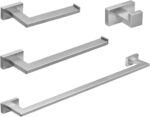 BESy 4 Piece Bathroom Accessories Set (Towel Bar, Hand Towel Holder Towel Rack, Toilet Paper Holder, Towel Hook), Wall Mounted Bath Hardware Accessory Fixtures Set, Stainless Steel/Brushed Nickel - Image 2