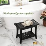 Bamboo Shower Bench Inside Shower Stool with Storage Shelf, Spa Bath Chair for Bathroom, Seat or Organizer for Living Room, Bedroom and Garden - Great for All Ages Unisex Elderly (Large, Black) - Image 2