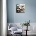 Bathroom Wall Art Decor White Flower Canvas Wall Art for Living Room Golden Leaf Painting Prints Floral Picture Wall Decor Artwork Framed for Bedroom Home Decoration 12"x12" - Image 2