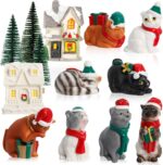 Bbiamsleep Christmas Cat Figurines with Houses Village Accessories, Resin Cat Figurine with Christmas Scarf Hat Ornament for Home Holiday Decor Scene, Set of 13 - Image 2