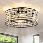 Black Caged Ceiling Fans with Lights and Remote, Modern Crystal Ceiling Fan with Light & 10-Petal Flowers, 6-Speed Reversible Timer, Flush Mount Low Profile Fandelier for Bedroom, Living Room, Kitchen - Image 2