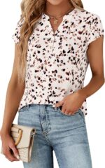 Blooming Jelly Women's Dressy Casual Tops Business Work Blouses White Button Down Shirts Cap Sleeve V Neck Tshirt - Image 2