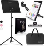 CAHAYA Music Stand for Sheet Music - Dual-use Converts to Desktop Stand Portable& Foldable 31.4-57in Height Adjustable Sturdy to Holds Thick Book or Tablet Include Carrying Bag Sheet Music Folder Clip - Image 2