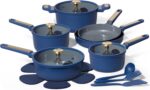 CAROTE Ceramic Cookwar Set, Pots and Pan Set Non Stick 18 Piece, Cookware Set Kitchen Cooking Set Non Toxic, PFAS PTFE Free, Blue - Image 2