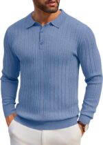 COOFANDY Men's Knit Polo Shirts Long Sleeve Casual Button Down Ribbed Polo Shirt Fashion Golf Shirts - Image 2