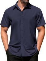 COOFANDY Mens Short Sleeve Shirt Casual Button Up Shirts for Men, Navy Blue, Small - Image 2