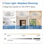 Ceiling Fans with Lights and Remote, 19.7" Low Profile Ceiling Fan with Light, 3000-6500K Dimmable, 6 Speeds and Stepless Color Temperature Change for Bedroom, Living Room and Kids Room(White) - Image 2