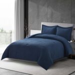Chezmoi Collection Wilmer 3-Piece Waffle Weave Comforter Set - Soft and Cozy All Season Bedding Set, King, Navy - Image 2
