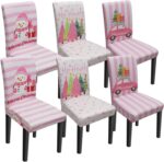 Christmas Chair Covers Set of 6, Xmas Tree Snowman Dining Chair Covers for Party Kitchen Removable Seat Cover for Chairs Christmas Decorations Indoor - Image 2