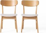 Christopher Knight Home Lucious Fabric / Oak Finish Dining Chairs, 2-Pcs Set, Light Beige - Image 2